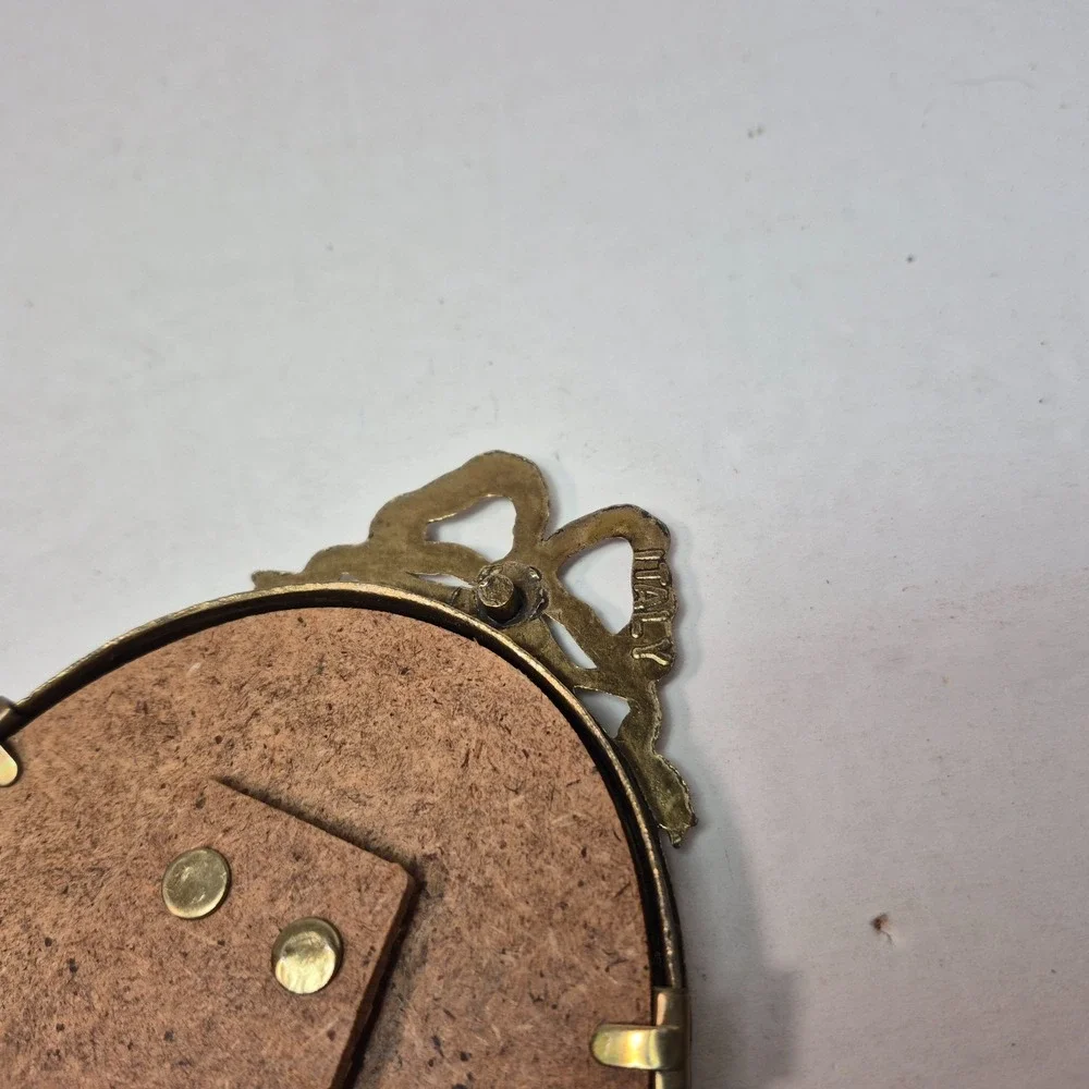 Vintage Italian Brass Oval Picture Frame Ribbon Bow Made in Italy 3.75